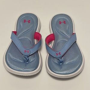 Under Armour Sandals Youth Kids Girls Size 1 Blue & Pink Foam Thong Flip Flops